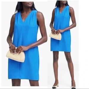 Banana Republic Sapphire Blue Shift Dress Sz 12 Sleeveless V Neck Lined